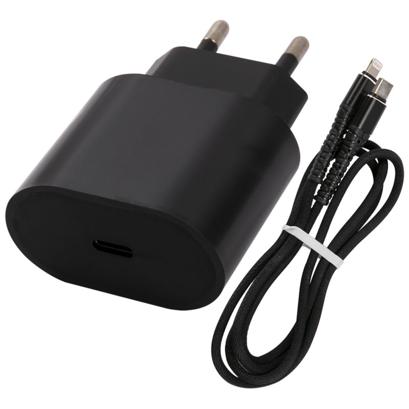 УЗУ блок-сеть_выход USB Type-C 3000 mA + usb кабель Lightning_тканевая оплетка_Red Line_PD1-3A_PD 20