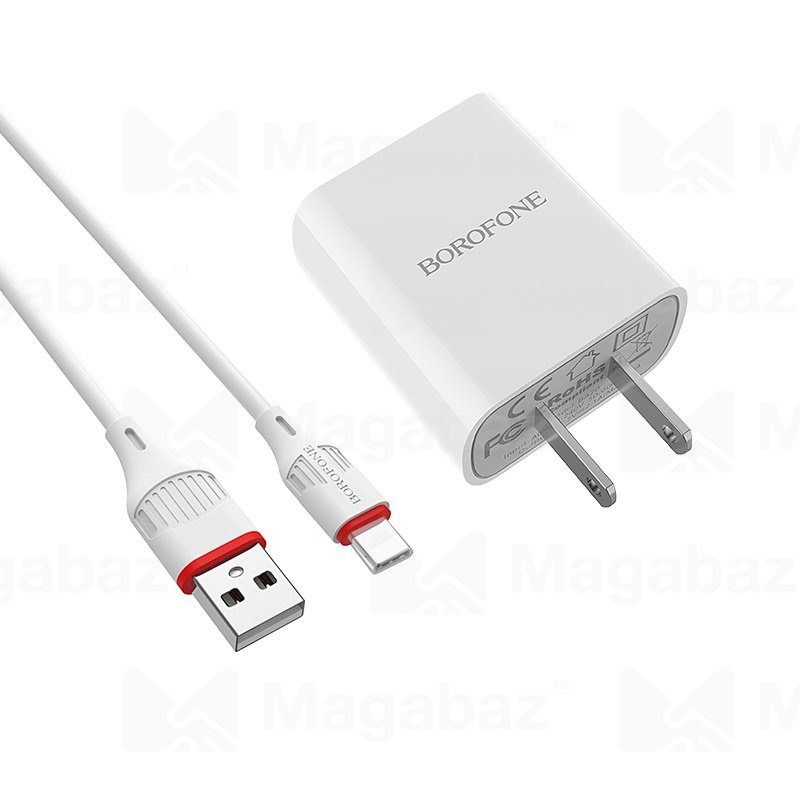 УЗУ блок-сеть_выход USB 2100 mA_+ usb кабель Type C_Borofone_BA20A_черный