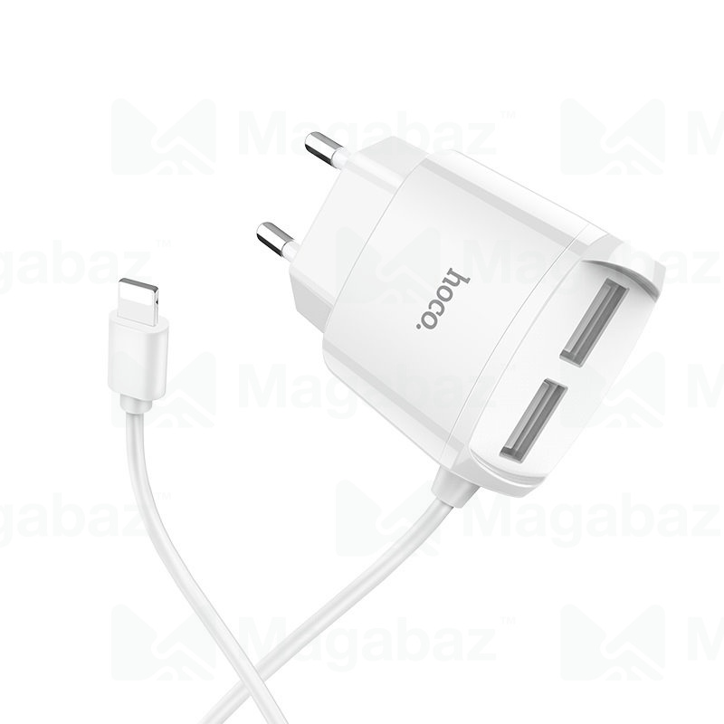 УЗУ блок-сеть_выходы USB 2100 mA/USB 2100 mA_+ usb кабель Lightning_HOCO_C59A_белый
