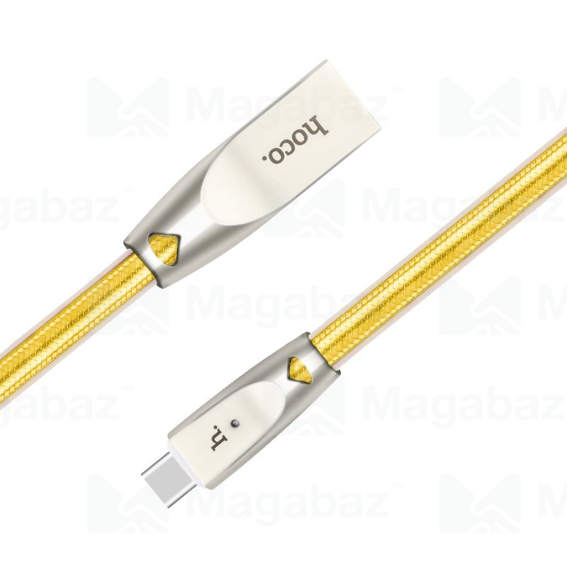 USB-кабель_Apple-- Lightning_HOCO_U9_силиконовый_плоский_с индикатором_золотой_1,2м