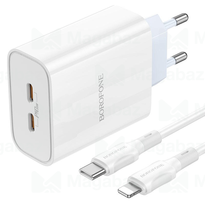 УЗУ блок-сеть_выходы USB Type-C 2100 mA/USB Type-C 2100 mA_+ usb кабель Type-C на Lightning_Borofone