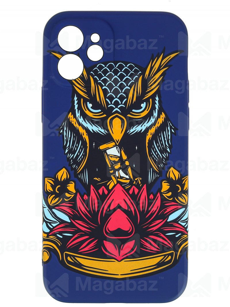 Накладка для_Apple-- iPhone 12_1.095-1_Helsen_с защитой КАМЕРЫ_животные_J68_сова