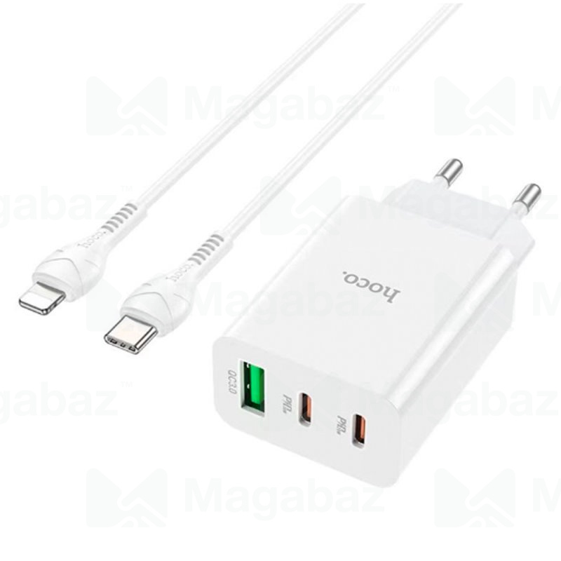 УЗУ блок-сеть_выходы USB Type-C 3000 mA/USB Type-C 3000 mA/USB 3000 mA + usb кабель Type-C на Lightn