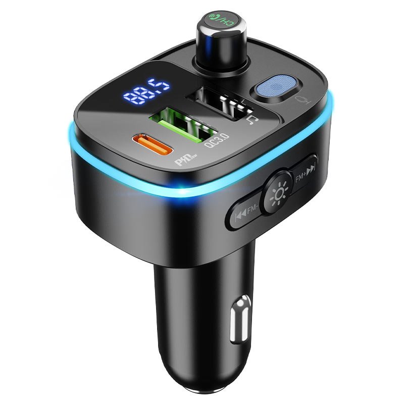 УЗУ_Блок авто_c FM - трансмиттером_выходы USB Type C 3000 mA/USB 3000 mA_цифровой диплей_кнопка отве