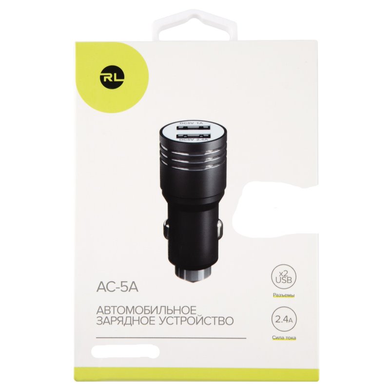 УЗУ_Блок авто_выходы USB 1000 mA/USB 2400 mA_Red Line_АC-5А_черный