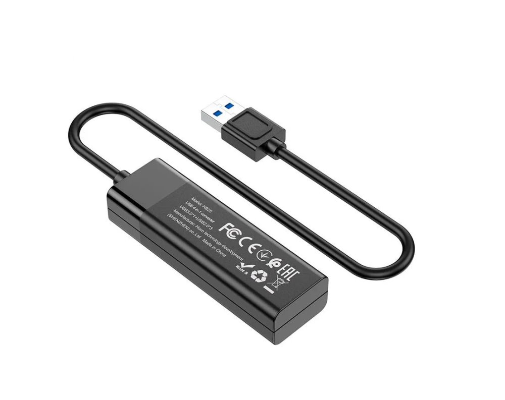 Разветвитель - HUB_USB_выходы USB 3000 mA/USB 3000 mA/USB 2000 mA/USB 2000 mA_Hoco_HB25_черный