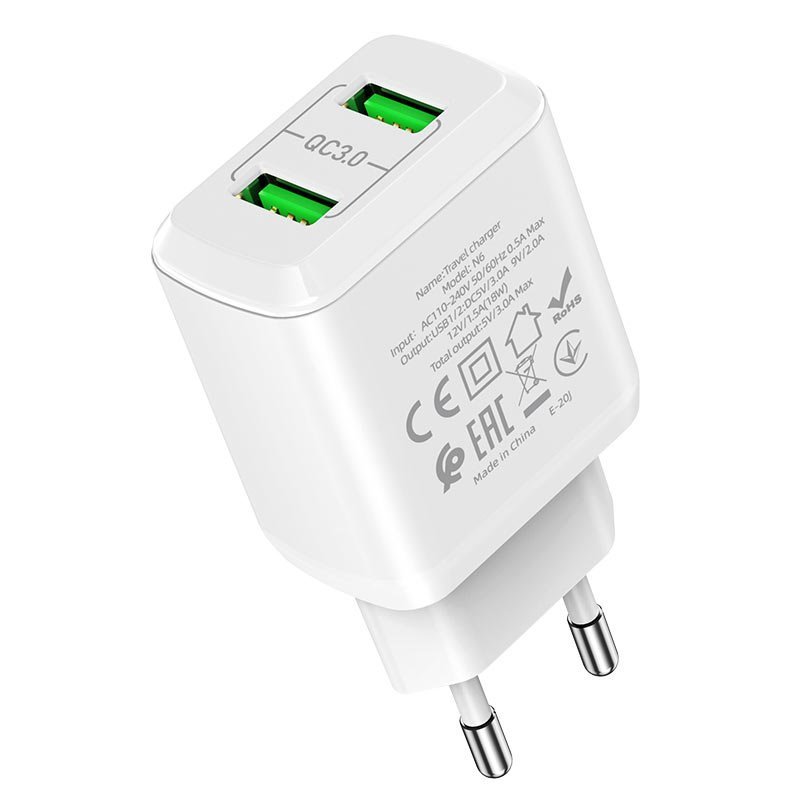 УЗУ блок-сеть_выходы USB 3000 mA/USB 3000 mA_HOCO_N6_белый
