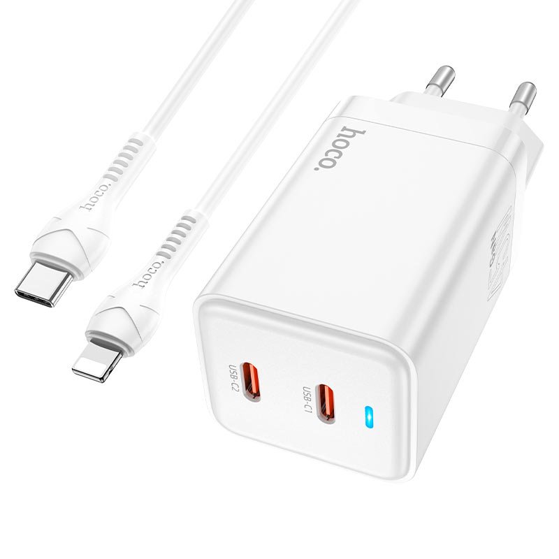 УЗУ блок-сеть_выходы USB Type-C 3000 mA/USB Type-C 3000 mA + usb кабель Type-C на Type-C_HOCO_N23_PD
