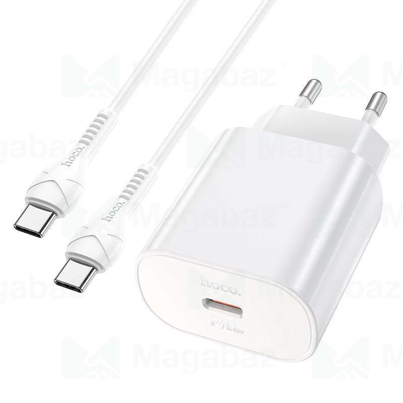 УЗУ блок-сеть_выход USB Type-C 3000 mA + usb кабель Type-C на Type-C_HOCO_N22_PD25W_PD3.0_белый_QC3.
