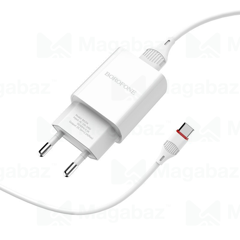 УЗУ блок-сеть_выход USB 2100 mA_+ usb кабель Type C_Borofone_BA20A_белый