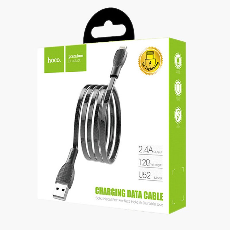 USB-кабель_Apple-- Lightning_HOCO_U52_силиконовый_плоский_черный_1,2м