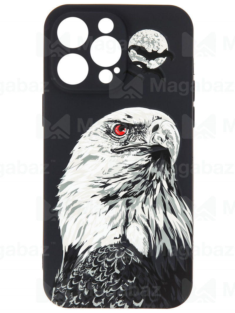 Накладка для_Apple-- iPhone 14 PRO Max_1.095-1_Helsen_с защитой КАМЕРЫ_животные_J73_орёл серый