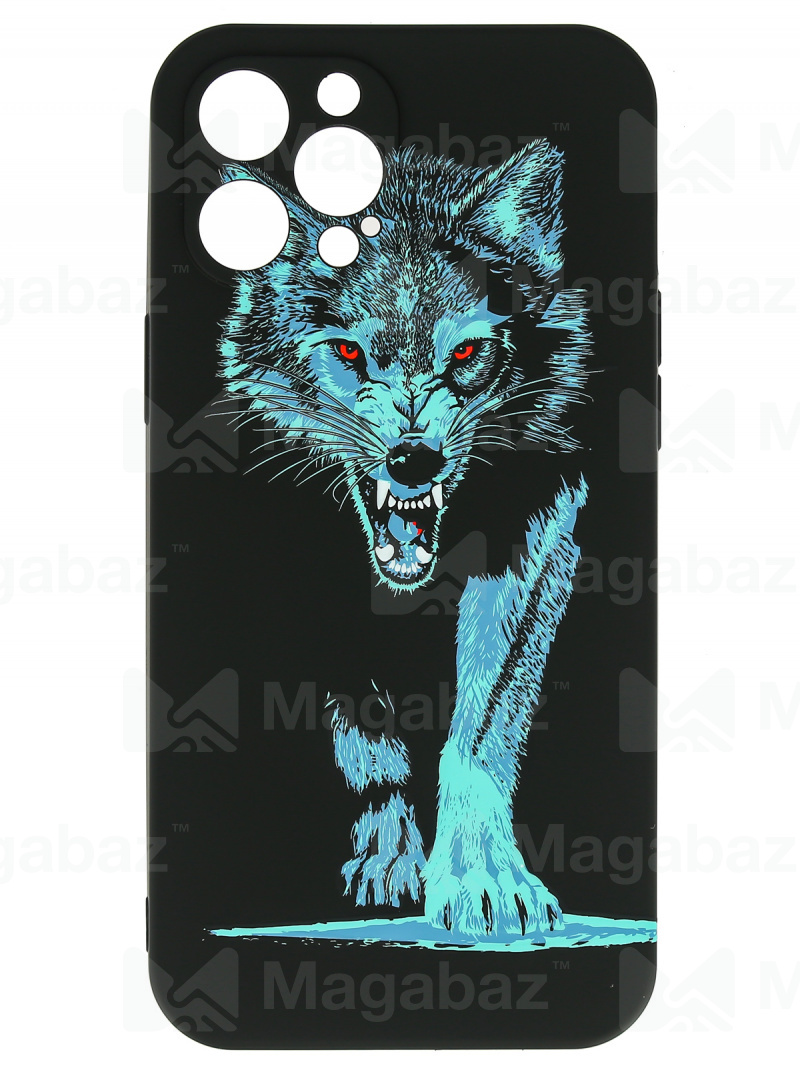 Накладка для_Apple-- iPhone 12 PRO Max_1.095-1_Helsen_с защитой КАМЕРЫ_животные_J74_волк бирюза