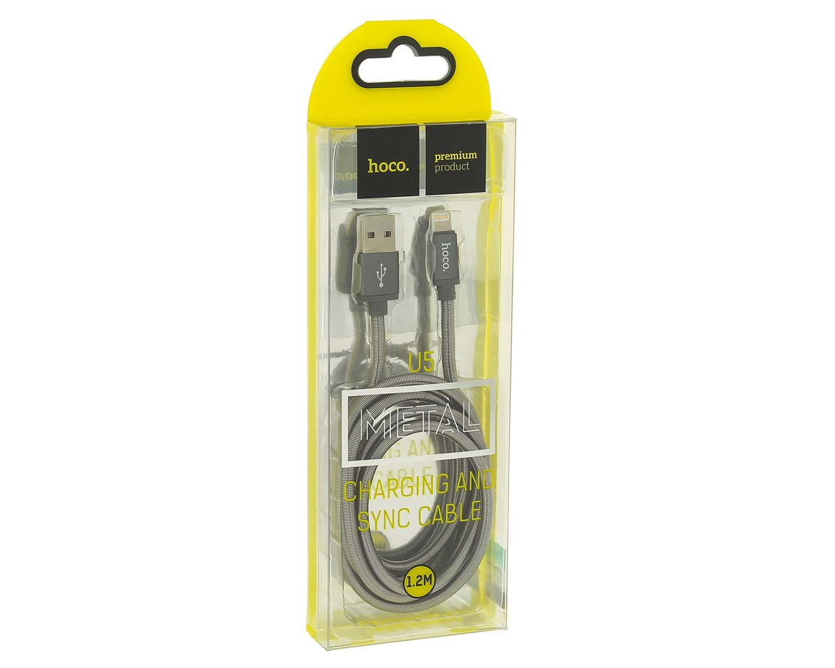 USB-кабель_Apple-- Lightning_HOCO_U5_металический переплет_серый_1,2м
