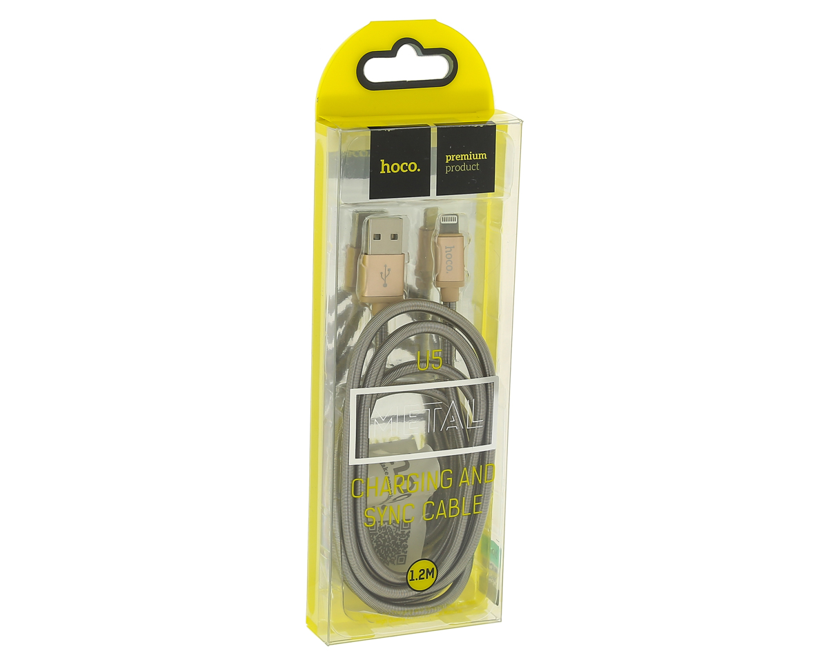USB-кабель_Apple-- Lightning_HOCO_U5_металический переплет_золотой_1,2м