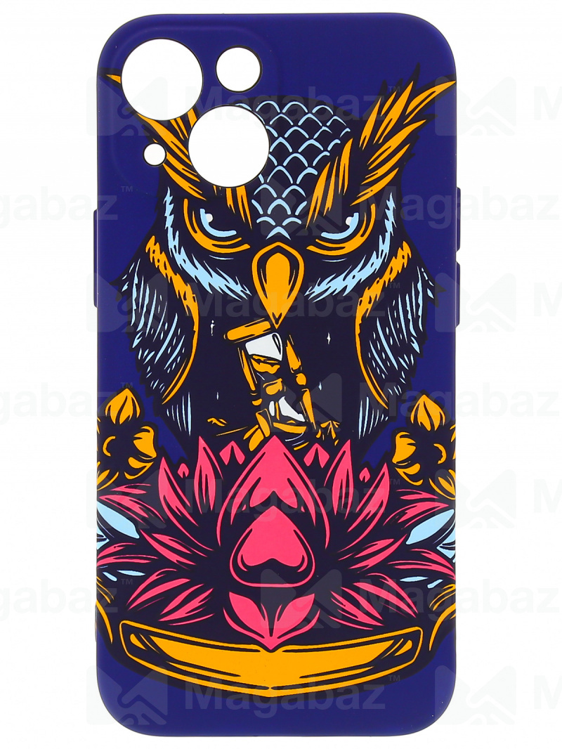 Накладка для_Apple-- iPhone 13 mini_1.095-1_Helsen_с защитой КАМЕРЫ_животные_J68_сова
