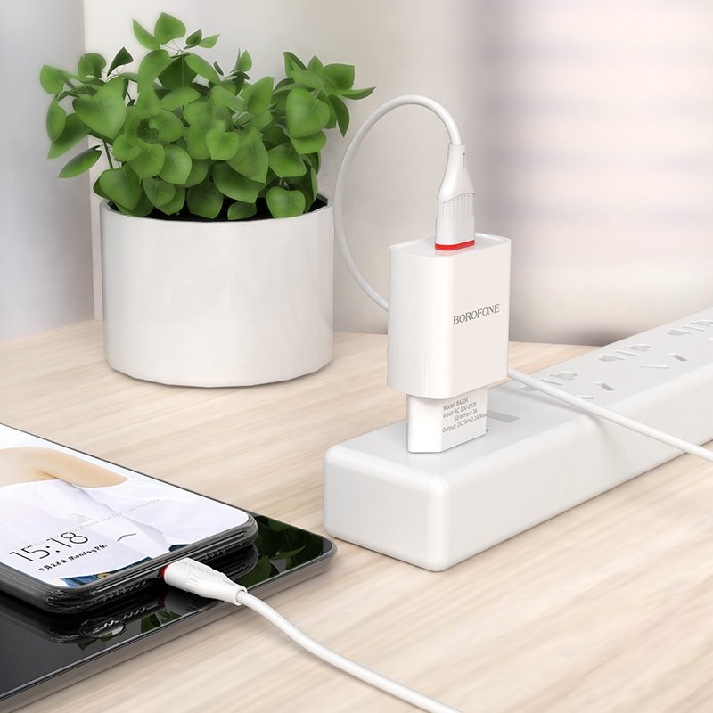 УЗУ блок-сеть_выход USB 2100 mA_+ usb кабель micro_Borofone_BA20A_белый