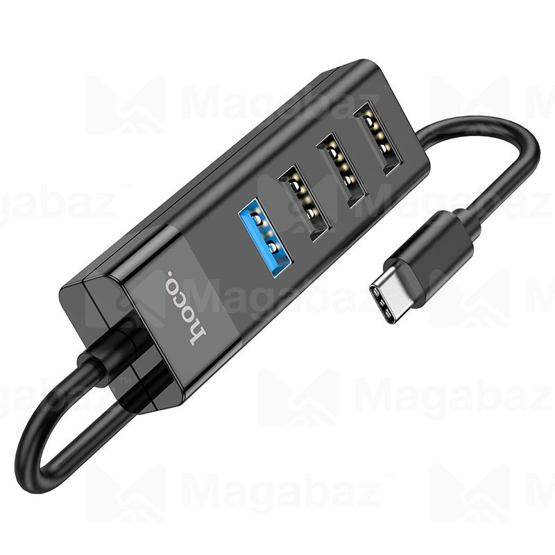 Разветвитель - HUB_Type C_выходы USB 3000 mA/USB 3000 mA/USB 2000 mA/USB 2000 mA_Hoco_HB25_черный