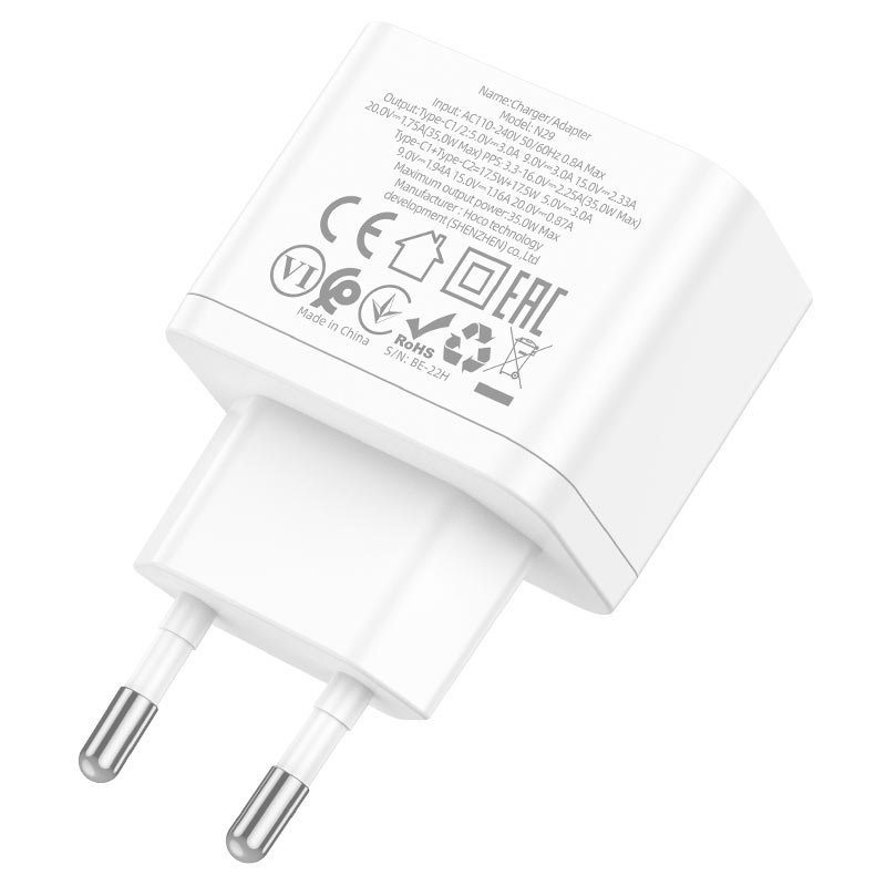УЗУ блок-сеть_выходы USB Type-C 3000 mA/USB Type-C 3000 mA_HOCO_N29_PD35W_белый