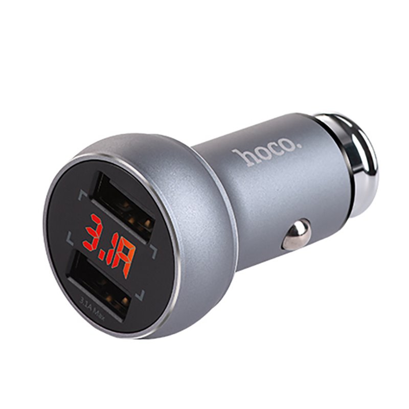 УЗУ_Блок авто_выходы USB 3100 mA/USB 3100 mA_цифровой дисплей_HOCO_Z22_серый