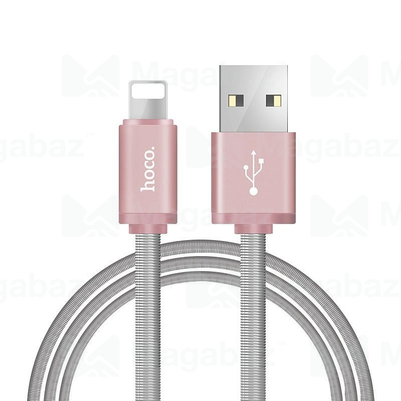 USB-кабель_Apple-- Lightning_HOCO_U5_металический переплет_розовый_1,2м