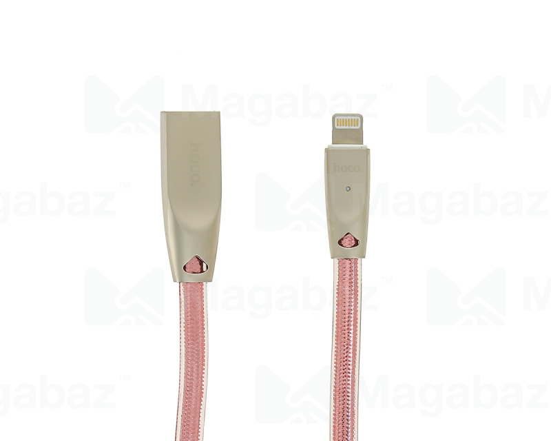 USB-кабель_Apple-- Lightning_HOCO_U9_силиконовый_плоский_с индикатором_розовый_2м