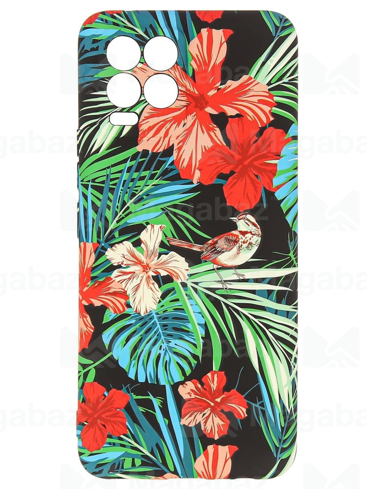 Накладка для_Realme-- 8 4G * 8 PRO_1.095-1_Helsen_с защитой КАМЕРЫ_цветы - птицы_H8