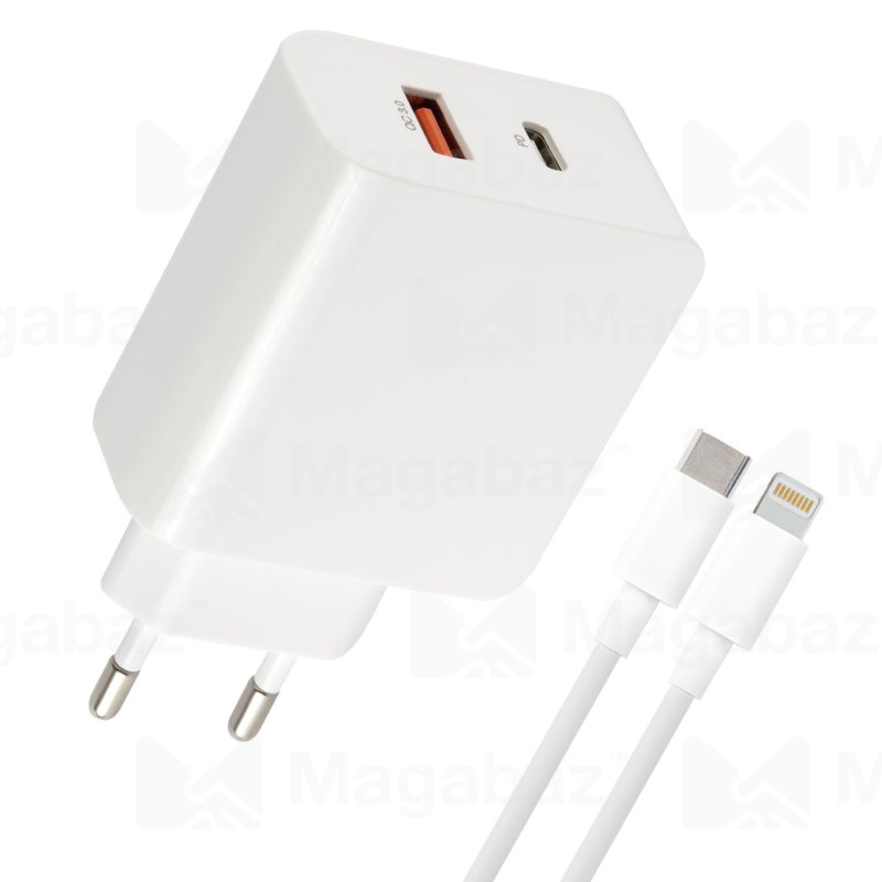 УЗУ блок-сеть_выходы USB Type-C 3000 mA/USB 3000 mA_+ usb кабель Type-C на Lightning_Red Line_PD-30_