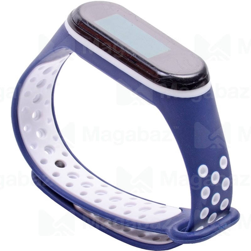 Ремешок на руку для_Xiaomi-- Mi Band 4 * Mi Band 3_No Name_TPU_Вид №3_синий-бело_11_тех.пак.