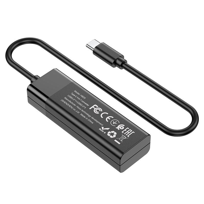 Разветвитель - HUB_Type C_выходы USB 3000 mA/USB 3000 mA/USB 2000 mA/USB 2000 mA_Hoco_HB25_черный