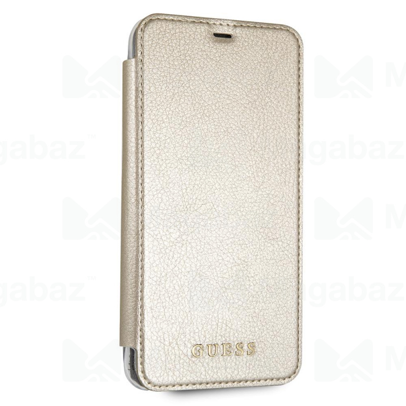Чехол-книжка для_Apple-- iPhone Xs Max_1.305_Guess_TPU_с визитницей_Iridescent Booktype_золотой