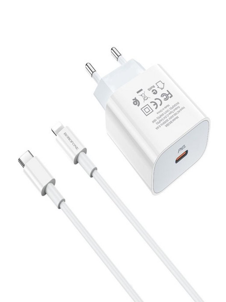 УЗУ блок-сеть_выход USB Type-C 3000 mA_+ usb кабель Type-C на Lightning_HOCO_BA38A_белый