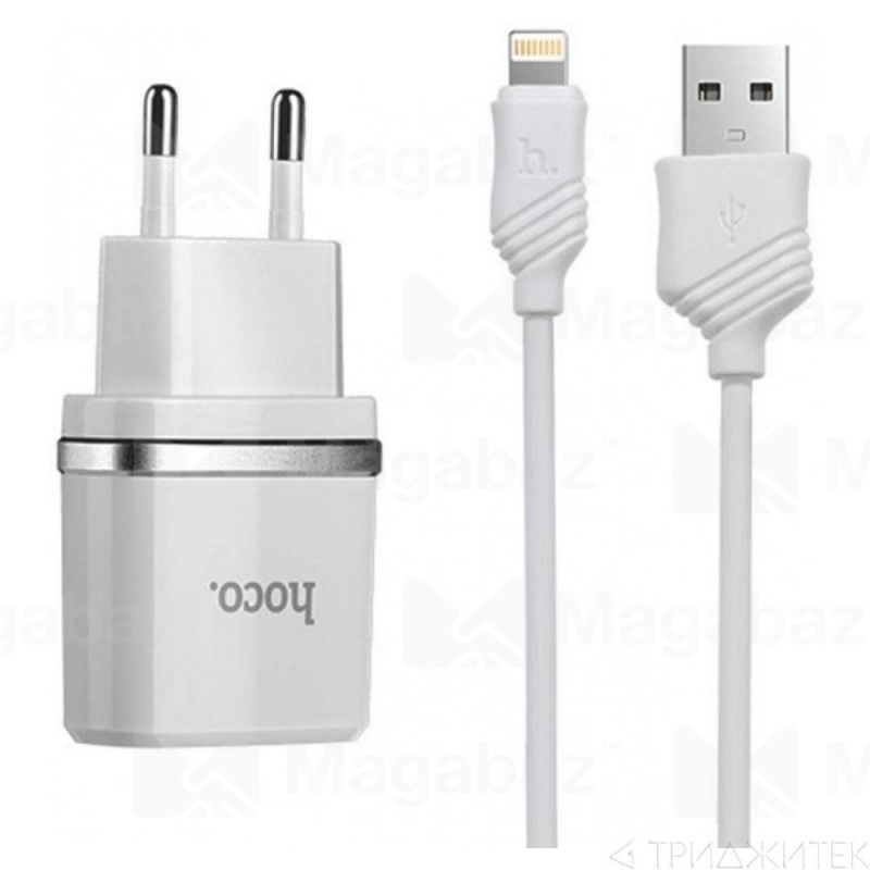 УЗУ блок-сеть_выходы USB 2400 mA/USB 2400 mA_+ usb кабель Lightning_HOCO_C12_белый