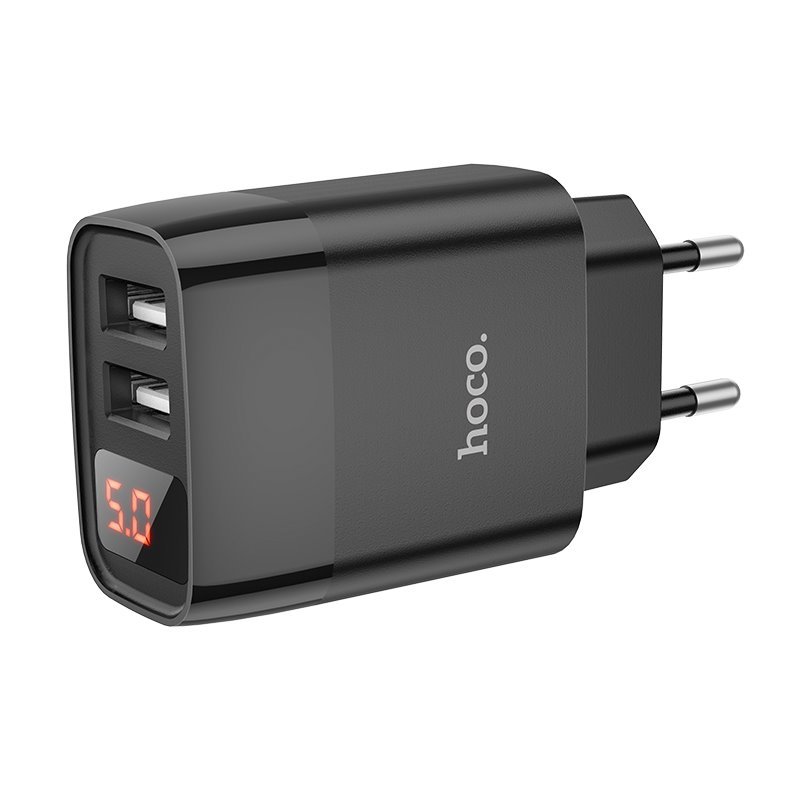 УЗУ блок-сеть_выходы USB 2400 mA/USB 2400 mA_LED дисплей_HOCO_C86A_черный