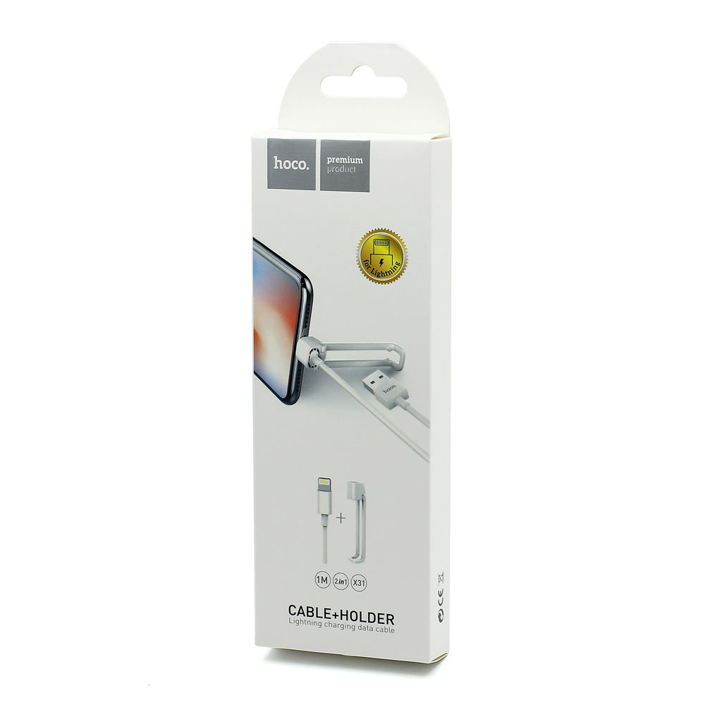 USB-кабель_Apple-- Lightning+подставка_HOCO_X31_TPU_белый_1м