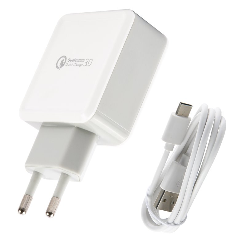 УЗУ блок-сеть_выходы USB 2400 mA/USB 2400 mA/USB 2400 mA + usb кабель Type-C_Red Line_NQC-3A_белый
