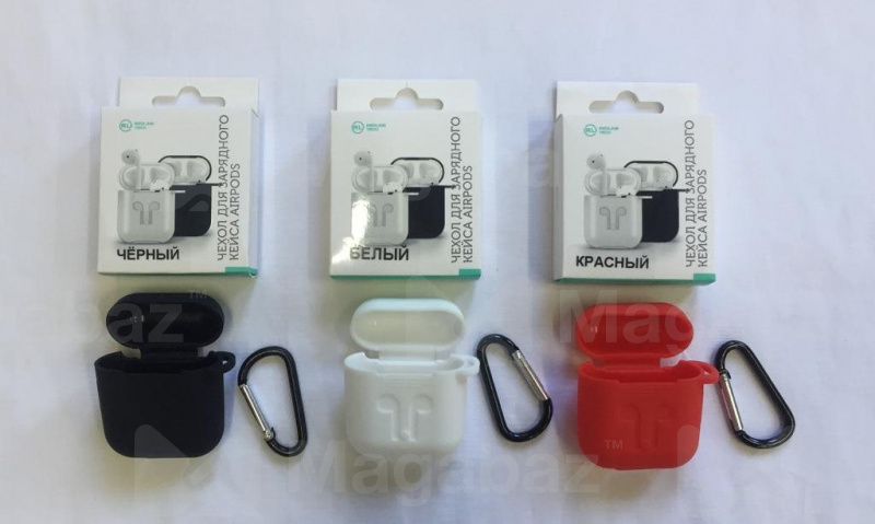Чехол для наушников_Apple-- AirPods * AirPods 2_Red Line_TPU_с карабином_белый