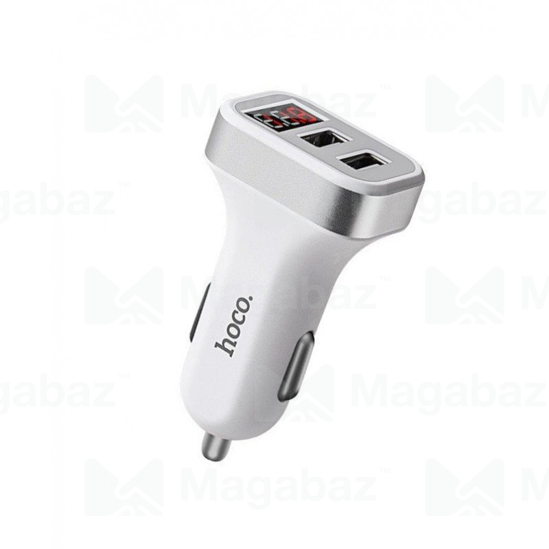 УЗУ_Блок авто_выходы USB 3100 mA/USB 3100 mA_цифровой диплей_HOCO_Z3_белый