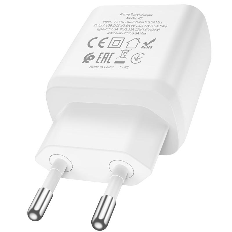 УЗУ блок-сеть_выходы USB Type-C 3000 mA/USB 3000 mA_HOCO_N5_белый
