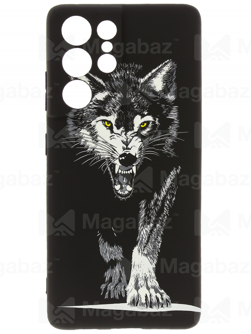 Накладка для_Samsung-- S21 Ultra_1.095-1_Helsen_с защитой КАМЕРЫ_животные_D9_волк серый