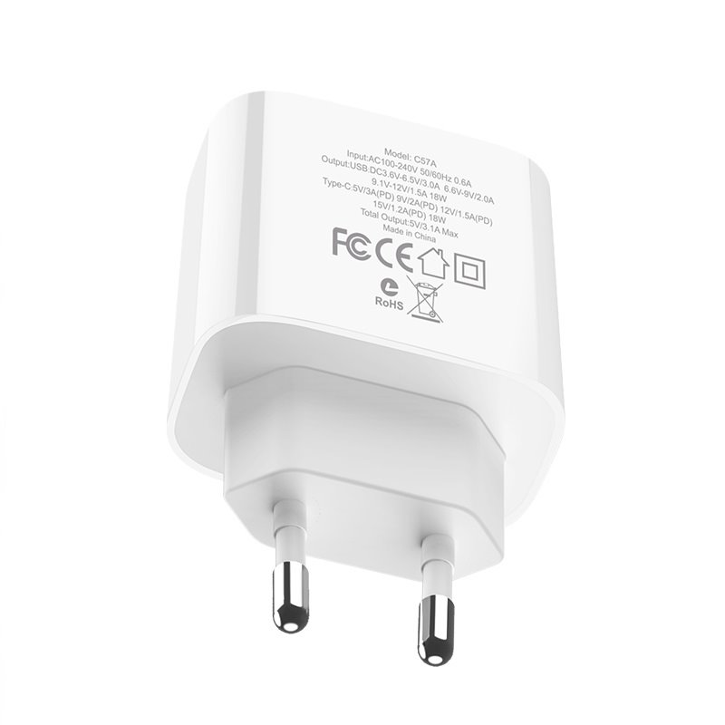УЗУ блок-сеть_выходы USB Type-C 3000 mA/USB 3000 mA_HOCO_C57A_белый