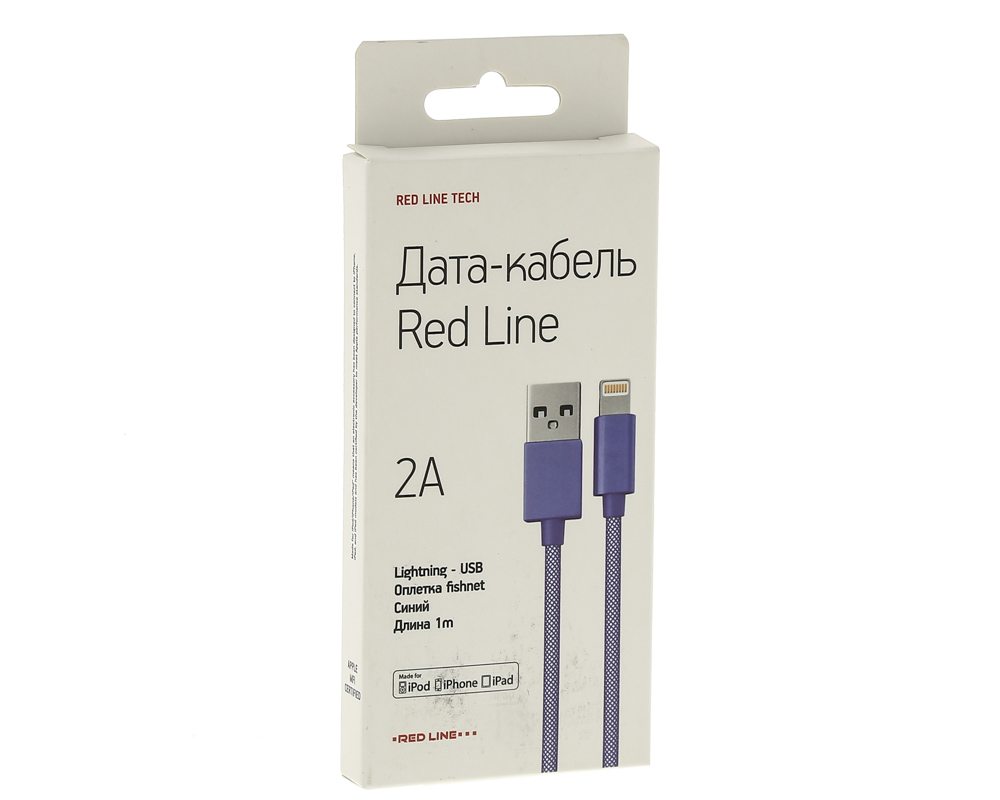 USB-кабель_Apple-- Lightning_Red Line_металический круглый переплет_синий_1м