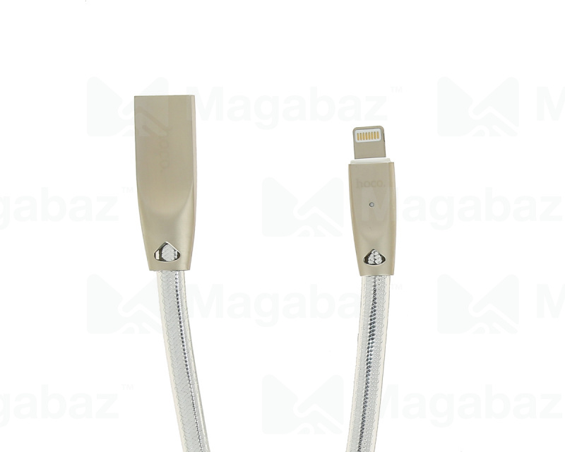 USB-кабель_Apple-- Lightning_HOCO_U9_силиконовый_плоский_с индикатором_серебристый_2м