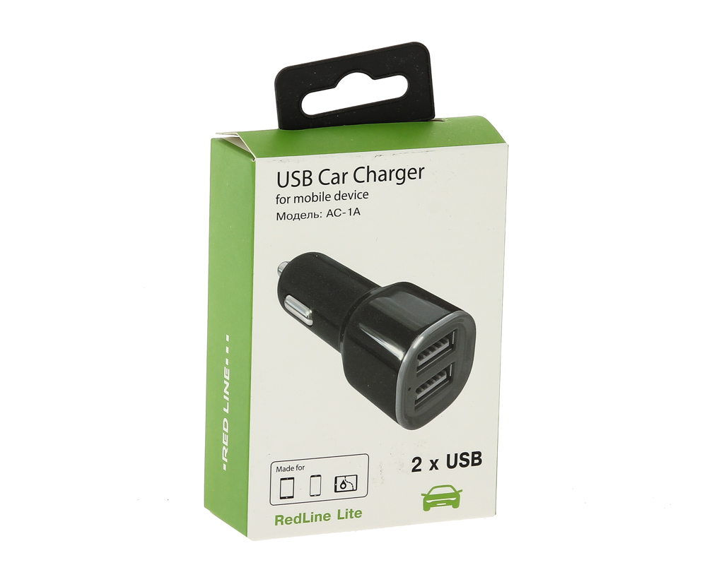 УЗУ_Блок авто_выходы USB 1000 mA/USB 1000 mA_Red Line_Lite_AC-1A_чёрный