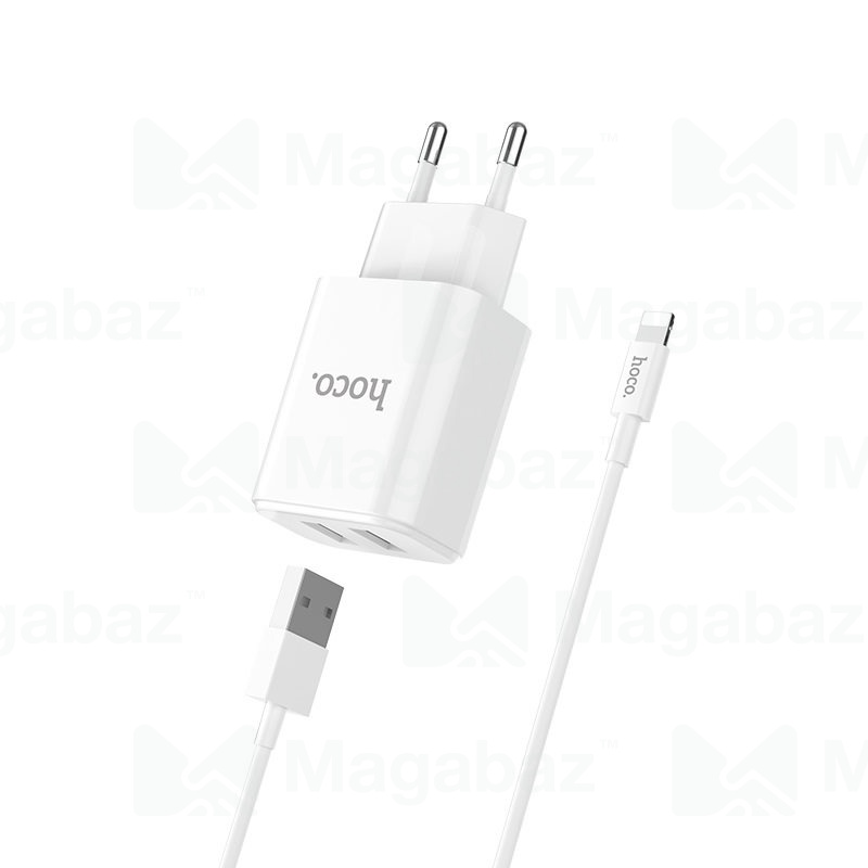 УЗУ блок-сеть_выходы USB 2100 mA/USB 2100 mA_+ usb кабель Lightning_HOCO_C62A_белый