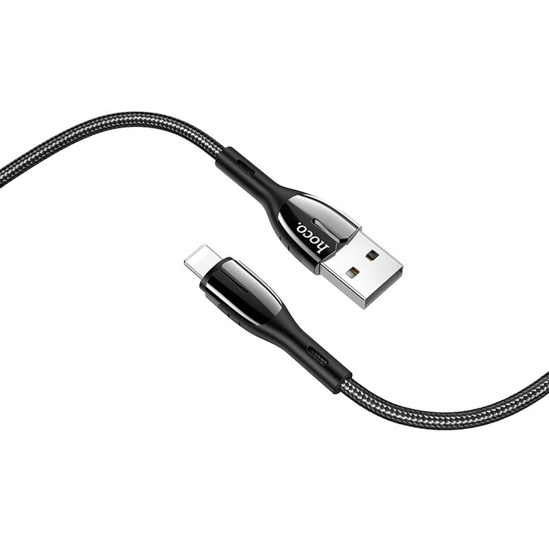 USB-кабель_Apple-- Lightning_HOCO_U89_в переплете_цинковый сплав_с индикатором_черный_1,2м