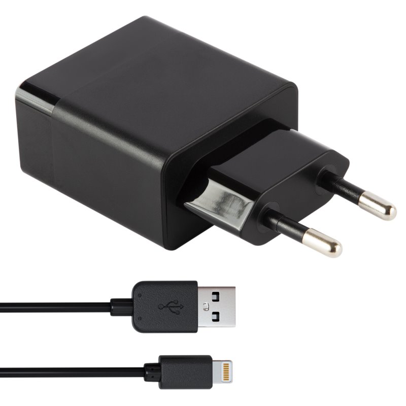 УЗУ блок-сеть_выходы USB 2400 mA/USB 2400 mA_+ usb кабель Lightning_Red Line_Y1_черный