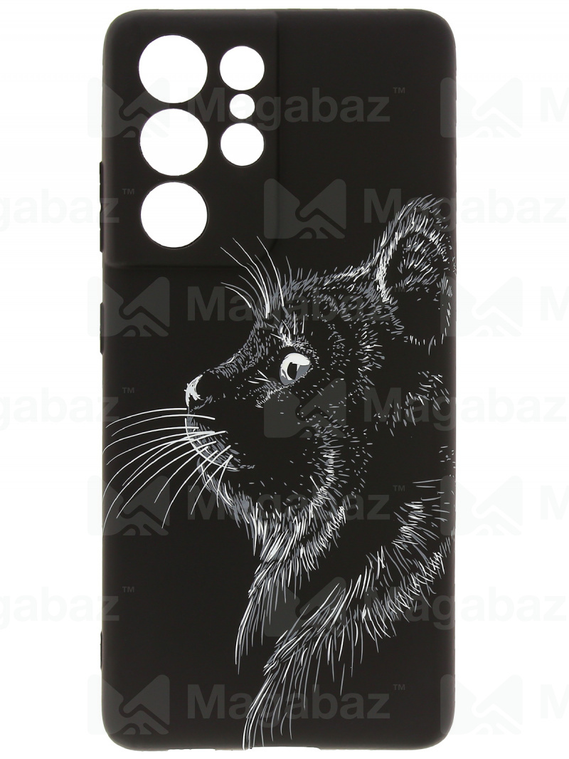 Накладка для_Samsung-- S21 Ultra_1.095-1_Helsen_с защитой КАМЕРЫ_животные_J71_кошка