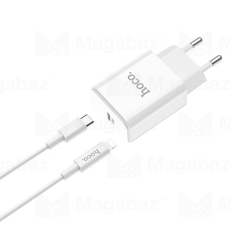 УЗУ блок-сеть_выход USB Type-C 1500 mA_+ usb кабель Type-C на Lightning_HOCO_C71A_белый