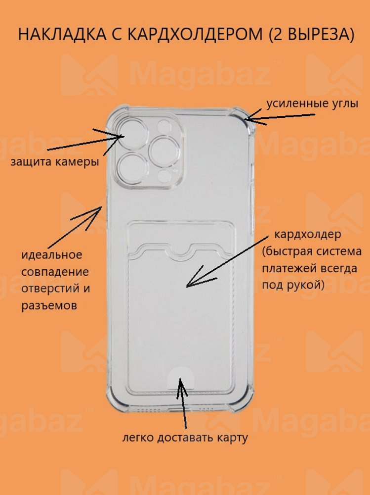 Накладка для_Apple-- iPhone 14 PRO Max_1.154_TPU 1,5mm_с кардхолдером(2 выреза)_с усиленными углами_